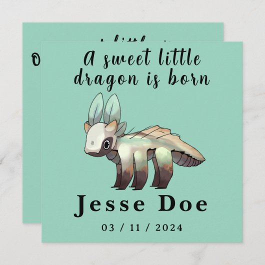 Birth Boy Card Cute Dragon  (正面/裏面)