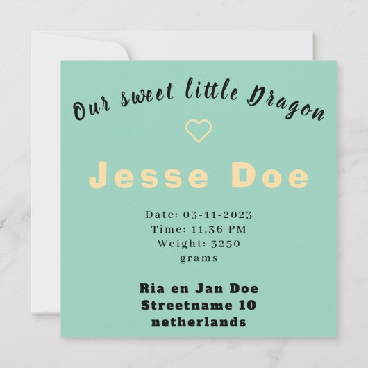 Birth Boy Card Cute Dragon  (裏面)