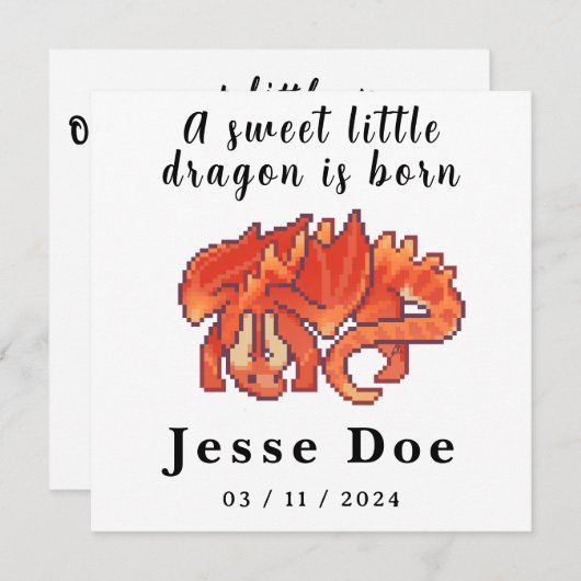 Birth Boy Card Cute Dragon pixel art (正面/裏面)