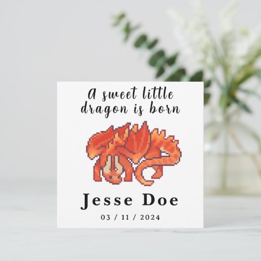 Birth Boy Card Cute Dragon pixel art (スタンド正面)