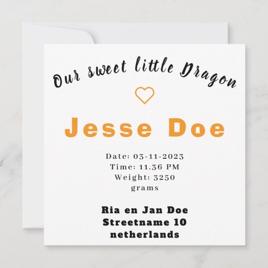Birth Boy Card Cute Dragon pixel art (裏面)