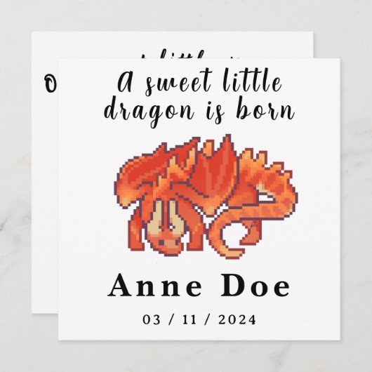 Birth card Girl Cute Dragon pixel art (正面/裏面)