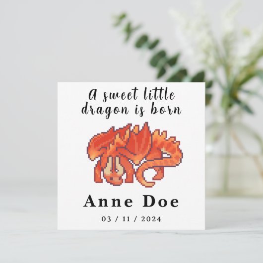 Birth card Girl Cute Dragon pixel art (スタンド正面)