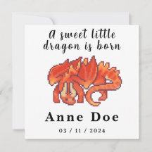Birth card Girl Cute Dragon pixel art