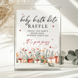 Birth Date Raffle Merry Baby Shower Game sign ポスター