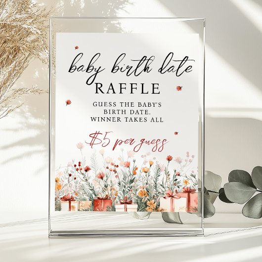 Birth Date Raffle Merry Baby Shower Game sign ポスター