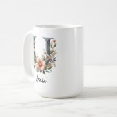Birth Flower Coffee Mug, Custom Floral Initial Mug コーヒーマグカップ (正面左)