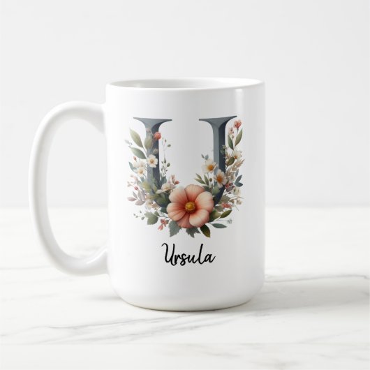 Birth Flower Coffee Mug, Custom Floral Initial Mug コーヒーマグカップ (左)