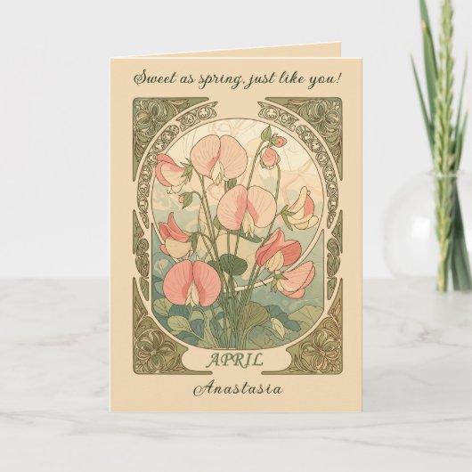 Birth Month Flower Sweet Pea Blooms カード (正面)