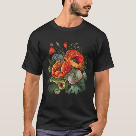 Birth Month Poppies Poppy Bouquet Flowers Lovers Tシャツ (正面)