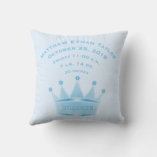 Birth Record Statsパーソナライズな男の赤ちゃんの王子 クッション (裏面)