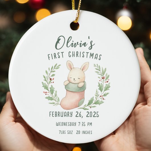 Birth Stats Personalized Baby First Christmas セラミックオーナメント