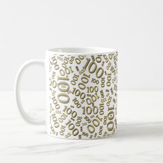 Birthday 100 Gold/White Random Number Pattern コーヒーマグカップ (左)