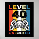 Birthday 40th Level Unlocked 40 Gaming Vintage ポスター<br><div class="desc">Birthday 40th Level Unlocked 40 Gaming Vintage</div>