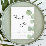Birthday 50 eucalyptus greenery modern script サンキューカード<br><div class="desc">A thank you card for a 50th (or any age) birthday. A chic white background decorated with eucalyptus greenery.  On front large black colored hand lettered script and the text: Thank You,  your text,  title and a date. 
Back: Personalize and add Your thank you note and name.</div>