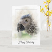 Birthday African Gray Parrot Macro カード (黄色い花)