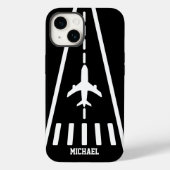 Birthday Airplane Landing Runway Black and White Case-Mate iPhoneケース (裏面)