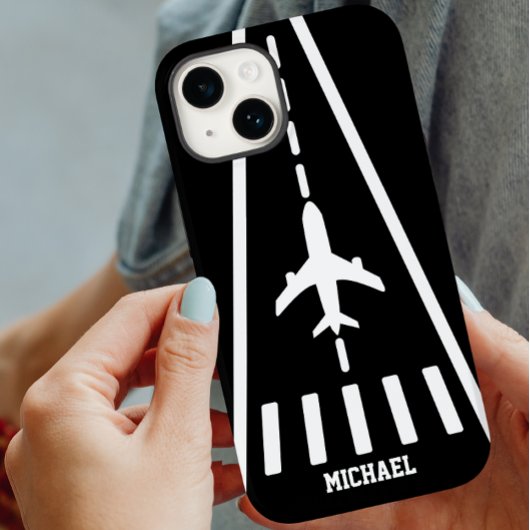 Birthday Airplane Landing Runway Black and White Case-Mate iPhoneケース