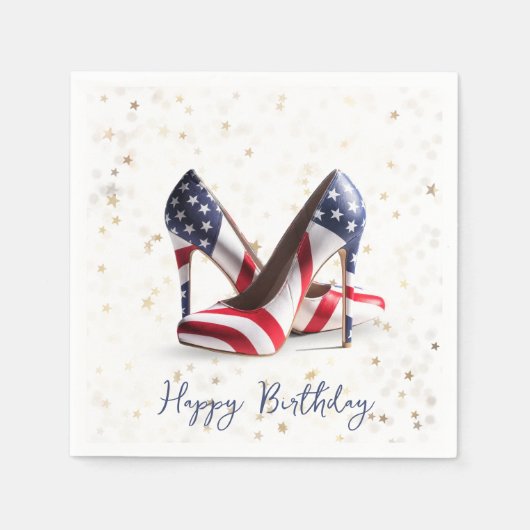 Birthday American Flag High Heel Shoes on Stars スタンダードカクテルナプキン (正面)