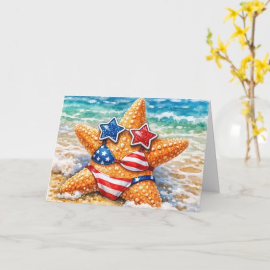 Birthday American Starfish with Flag Bikini カード (黄色い花)