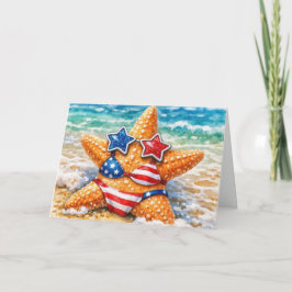 Birthday American Starfish with Flag Bikini カード
