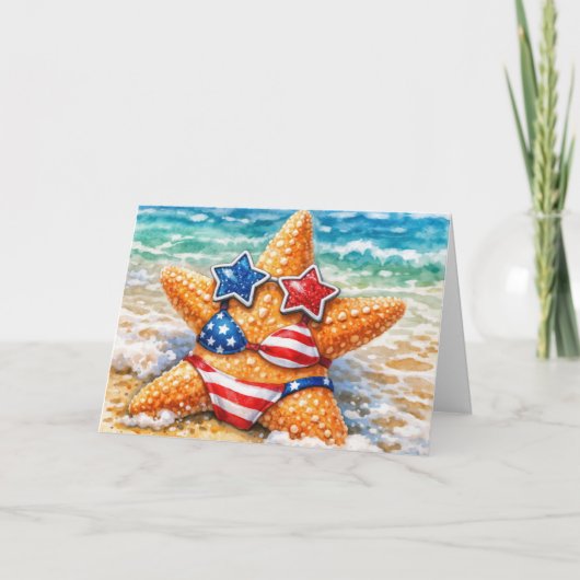 Birthday American Starfish with Flag Bikini カード (正面)