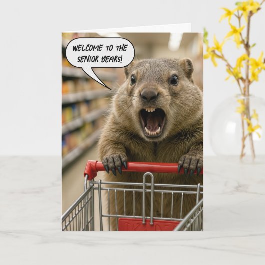 Birthday Angry Ground Hog Grocery Shopper カード (黄色い花)