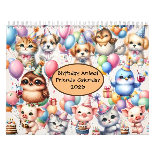 Birthday Animal Friends 2026 Calendar 12 Months カレンダー (カバー)