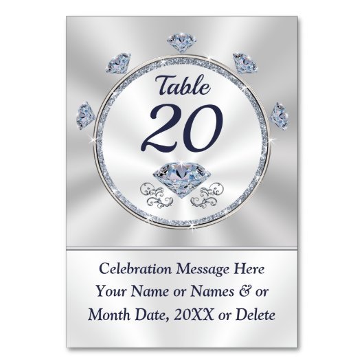 Birthday, Anniversary, Wedding Table Number Cards テーブルナンバー (正面)