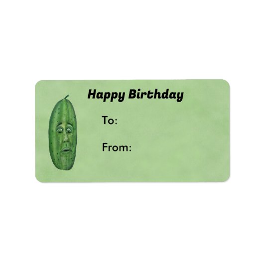 Birthday Anthropomorphic Green Pickle With Face ラベル (正面)
