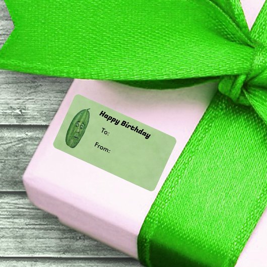 Birthday Anthropomorphic Green Pickle With Face ラベル