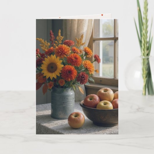 Birthday Autumn Floral Bouquet and Apples カード (正面)
