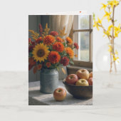 Birthday Autumn Floral Bouquet and Apples カード (黄色い花)