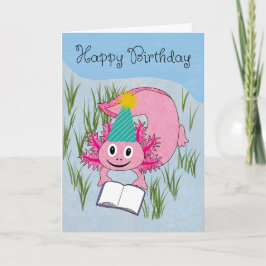 Birthday Axolotl Wearing Party Hat カード