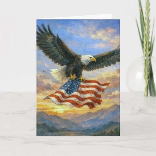 Birthday Bald Eagle With American Flag カード (正面)