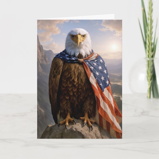 Birthday Bald Eagle With American Flag Cape カード (正面)