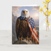 Birthday Bald Eagle With American Flag Cape カード (黄色い花)