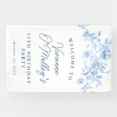 Birthday Banner 35th Birthday Party Blue Floral 横断幕 (横)