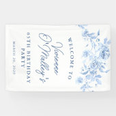 Birthday Banner 65th Birthday Party Blue Floral 横断幕 (横)
