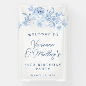 Birthday Banner 85th Birthday Party Blue Floral 横断幕 (縦)