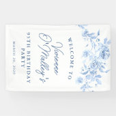 Birthday Banner 95th Birthday Party Blue Floral 横断幕 (横)