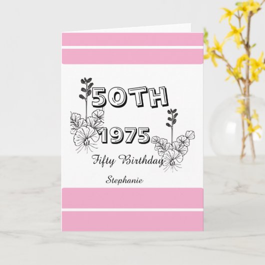 Birthday Bash Personalized 50th milestone birthday カード (黄色い花)