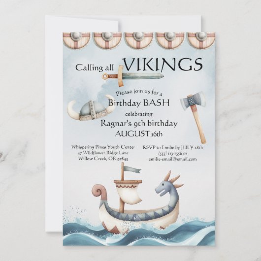 Birthday Bash Viking Themed Kids Birthday 招待状 (正面)