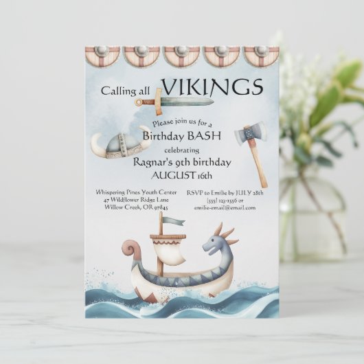 Birthday Bash Viking Themed Kids Birthday 招待状 (スタンド正面)