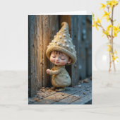 Birthday Bashful Munchkin Standing By a Door カード (黄色い花)