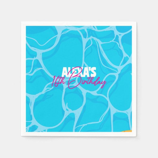 Birthday Bday Pool Party スタンダードカクテルナプキン (正面)