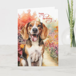 Birthday Beagle Dog Colorful Garden Path  カード