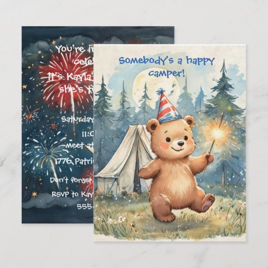 Birthday Bear Birthday Digital Download Invitation 招待状 (正面/裏面)