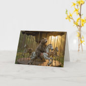 Birthday Bear Riding on a Carousel カード (黄色い花)