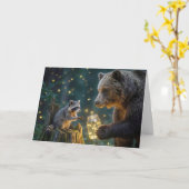 Birthday Bear with Raccoon and Fireflies カード (黄色い花)